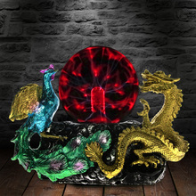 Vintage Dragon Phoenix Statue With Electric Glass Horror Lighting Home Decor Plasma Ball Figurine Novelty Desk Lamp Light 2024 - buy cheap