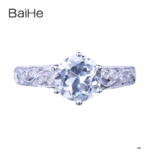 BAIHE Solid 14K White Gold 2.12ct Round White Topaz Flawless Wedding Gift Women Trendy Gift White Topaz Ring 2024 - buy cheap