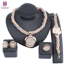 Conjunto de joyería nigeriana para boda, conjunto de joyería de cristal de Dubái, diseño de disfraz redondo, 3 colores, collar y anillo 2024 - compra barato