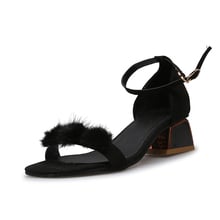 2019 Summer Sandals Women Shoes Woman Buckle Strap Real Fur Cover Heel Sandals Ladies Shoes Flock High Heels Dress Sandals 2024 - buy cheap