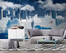 beibehang Custom size wall papers home decor Nordic city architecture cloud sky fashion balloon TV background green wallpaper 2024 - buy cheap