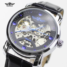 Winner Black Skeleton Design Blue Engraving Montre Homme Leather Strap Mens Watches Top Brand Luxury Automatic Mechanical Watch 2024 - buy cheap