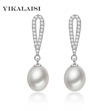 YIKALAISI-pendientes largos de Plata de Ley 925 para mujer, joyería de perlas 100% naturales, Pendiente de Perla de Agua Dulce de 8-9mm 2024 - compra barato