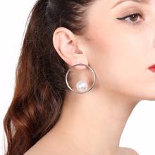 big hoop earrings for women large hoops creole boucle d'oreille simulated pearl jewelry circle earrings 2024 - buy cheap