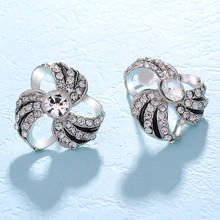 Fashion Jewelry Full Rhinestone Black Enamel  Earring Trendy Geometric Hollow Stud Earrings Anti Allergy Bisuteria 2024 - buy cheap