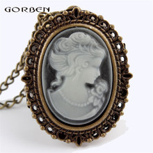 Elegant White Beautiful Lady Head Portrait Sculpture Pocket Watch Womens Necklace Chain Retro Pendant Ladies Girls Quartz Watch 2024 - buy cheap