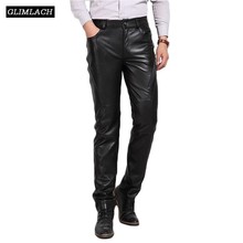 New Men Winter Fleece Lambskin Genuine Leather Trousers Motorcycle Thick Warm Real Leather Pants Luxury High Quality Riding Pant 2024 - buy cheap
