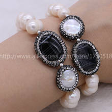 Handcrafted natural pearl Druzy bracelet pearl bead bracelets with natural black roud stone beads bracelet bangle 4Pcs  655 2024 - buy cheap