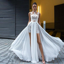 High Quality Beach Lace Appliques Long Bride Formal Dresses New Style Sexy Two High Slit Side Chiffon Wedding Gown 2019 Custom 2024 - buy cheap