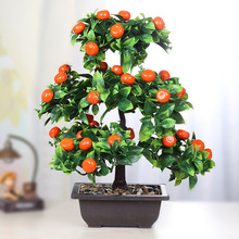 Bonsai de plantas artificiais, vaso de plástico de laranja + árvore de frutas pequena em vaso para casa sala de estar, loja de flores, hotel, decoração de festa de casamento 2024 - compre barato