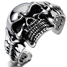 Huge & Heavy Stainless Steel Skull Bangle Rock Punk Biker Bangle Bracelet For Men Gothic Cool Big Evil Demon Skeleton Jewelry 2024 - buy cheap