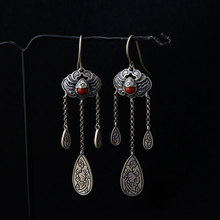 FNJ 925 Silver Bat Drop Earrings for Women Jewelry Red Stone 100% S925 Sterling Silver boucle d'oreille Earring Tassel Lotus 2024 - buy cheap