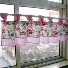 Free shipping Plaid Bowknot peony flower cotton kitchen curtains for living room bedroom coffee curtain 150*40cm customized 2024 - buy cheap