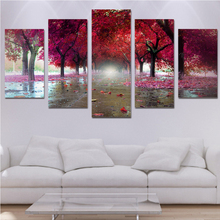 Pinturas de diamantes para sala de estar, 5 piezas, Red Trees, bordado en diamante, paisajístico, 5D, DIY 2024 - compra barato