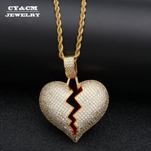 CY&CM Iced Out Broken Heart Necklace Pendant Gold Silver Color Micro Pave Cubic Zirconia Men Women Hip Hop Punk Jewelry for Gift 2024 - buy cheap