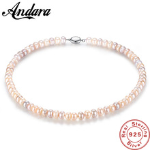 Collar de perlas de agua dulce para mujer, gargantilla de Plata de Ley 925 auténtica de 8-9mm de Color rosa + púrpura con perlas de colores combinados 2024 - compra barato
