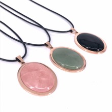 Druzy Natural Crystal Black Onxy Green Aventurine Oval Pendant Necklace Beautiful Elegant  Necklace for Lady Gift Free Shipping 2024 - buy cheap
