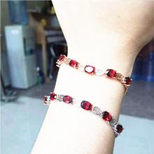 Pulsera de plata de ley 925 con cadena y granate, brazalete de lujo con rojo granate natural Real, tamaño de 5x7mm, 6 uds. 2024 - compra barato