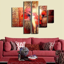 Modern 5 Panel Texture Abstract Wall Art Decoration Red Flower Oil Paintings On Canvas Handmade Picture for Home Room Decor 2024 - buy cheap