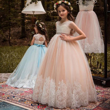 Fashion Pageant Flower Girl Dresses Sleeveless Lace Applique Fluffy Gowns For Birthday First Holy Communion Party Dresses 2024 - buy cheap