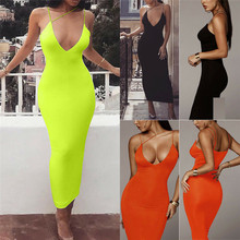 2019 Women Sexy Bodycon Sleeveless Strap Deep V-neck Dress Hollow Out Solid Clubwear Party Long Maxi Dress Sundress New Arrival 2024 - buy cheap