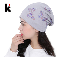 2018 Autumn And Winter Womens Beanie Brand Knitted Hat Turban Butterfly Diamond Skullies Cap Ladies Lnit Hats For Women Beanies 2024 - buy cheap