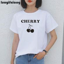 Camiseta con estampado de cereza para mujer, Tops de moda coreana, camiseta informal de manga corta para mujer, camiseta estampada Hipster para mujer 2019 2024 - compra barato
