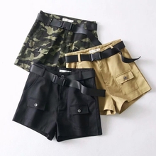 Verão sexy shorts de cintura alta mulheres Camuflagem do exército calções motociclista Streetwear preto cinto de Algodão Shorts 2019 mulheres coreanas calções 2024 - compre barato