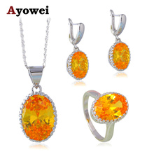 Ayowei-Conjuntos de circonita amarilla de alta calidad para mujer, pendientes de plata estampados, collar, anillo Sz #6 #7 #8 #9 #10 JS649A 2024 - compra barato