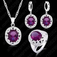 Free shipping Crystal Pendant Necklace Earrings Ring Cubic Zircon Trendy Party 925 Sterling Silver Jewelry Sets Women New Design 2024 - buy cheap