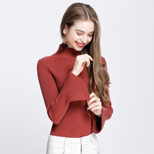 Женский свитер весна-осень, Модный Зимний вязаный свитер, Повседневный свитер с расклешенными рукавами, однотонный эластичный пуловер, женский свитер 2024 - купить недорого