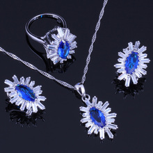 Conjunto de joias banhadas a prata zircônia cúbica super azul zc branca brincos pingente corrente anel v0242 2024 - compre barato