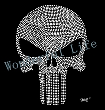 Free shipping PUNISHER SKULL  hotfix rhinestones heat transfer design iron on motif patches RHINESTONE IRON ON TRANSFER BLING 2024 - buy cheap