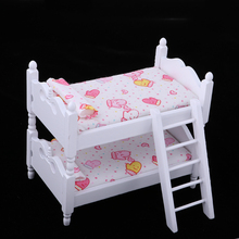 1:12 Dolls House Miniature Double Bunk Bed Children Bedroom Furniture Items Pink Dolls House Bedroom Accessories 2024 - buy cheap