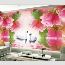 beibehang Wallpaper custom living room bedroom wallpaper mural romantic swan pink rose TV background wall decorative painting 2024 - buy cheap