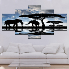 Póster con estampado de elefantes para decoración del hogar, lienzo de 5 paneles, imagen Modular artística para pared, sala de estar 2024 - compra barato
