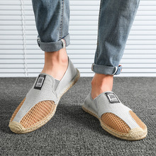 Zapatos de lona de malla para hombre, mocasines informales transpirables sin cordones para caminar, calzado de lino hueco de paja, nuevo modelo 2024 - compra barato