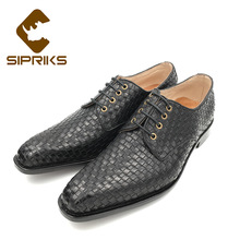 Sipriks-zapatos de cuero negro para hombre, calzado de vestir de tejido Burgundy, a la medida, con suela de Piel De Becerro, 45 2024 - compra barato