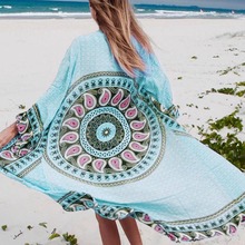 2019 Beach Cover up Long Beach Cotton Dresses Tunic for Beach Pareos Robe de Plage Print Women Beachwear Bikini Cover up 2024 - buy cheap