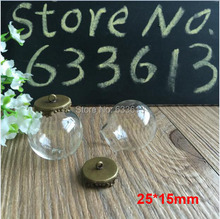 10sets/lot 25*15mm Glass Globe bronze Crown with ring Pendant Locket Charm wide opening glass Bottle, glass vials pendeants 2024 - buy cheap
