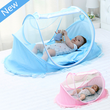 New Style Portable Newborn Baby Bed Mosquito Net with Cushion Pillow,Blue Solid Mosquito Netting for Baby Crib,Infant Kids Tent 2024 - buy cheap