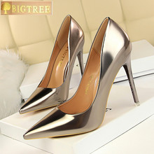 Patent Leather Thin Heels Office Shoes New Arrival Women Pumps Fashion High Heels Shoes Women's Pointed Toe Sexy Shoes Shallow 2024 - buy cheap