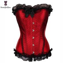 Lace Corset Satin Overbust Korsett For Women Black Dot Sexy Red Pink Gothic Gorset Fish Boned Waist Slimming Low Price Bustier 2024 - buy cheap