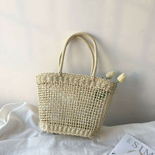 New Women Bag Ladies Handmade Woven Straw Beach Shoulder Bag Lovely Round Fluffy  Holiday Tote Handbag Fashion 2024 - buy cheap