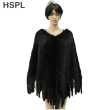 HSPL-poncho de piel de visón con borlas para mujer, poncho grande tejido de piel de visón, diseño popular, CDS303, 2017 2024 - compra barato