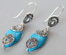 Elegant 925  Silver Jewelry Blue Natural jade Marcasite Waterdrop Earrings 14/5" 2024 - buy cheap