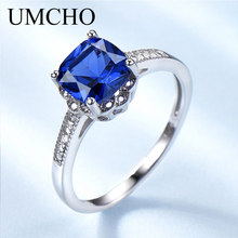 Женское кольцо с голубым сапфиром UMCHO, кольцо из стерлингового серебра 925 пробы с драгоценным камнем для свадьбы и помолвки, Новинка 2024 - купить недорого