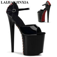 LAIJIANJINXIA New 8 Inch Sexy Clubbing High Heel Shoes Pumps 20 CM Star Metal Buckle Strap Peep Toe Ankle Women's Sandals 2024 - buy cheap