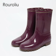 Rouroliu Women Light Comfortable Flat Heels Non-Slip Rainboots Waterproof Water Shoes Wellies Mid-Calf Rain Boots Woman RT313 2024 - buy cheap