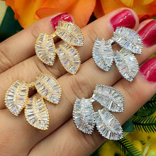 Godki elegante 3 folhas de design de folha clara zircônia cúbica brincos de noivado feminino studs jóias presente de festa 2024 - compre barato
